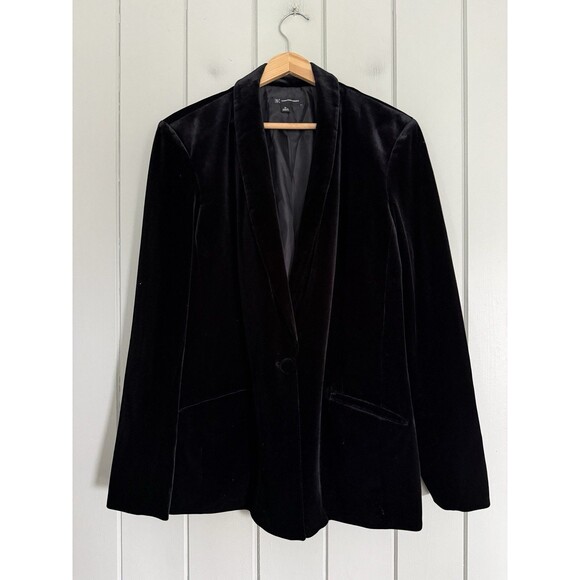Women's INC International Concepts Blazer XL Black Velvet Lined Jacket Holiday - Picture 1 of 7